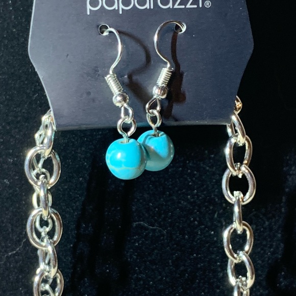Paparazzi Turquoise Ground Forces Layered Necklace and Earrings Set - Picture 6 of 6
